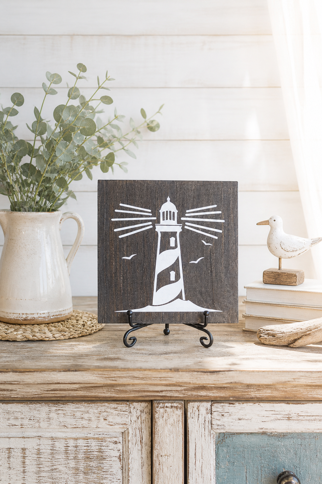 Lighthouse sign on stand