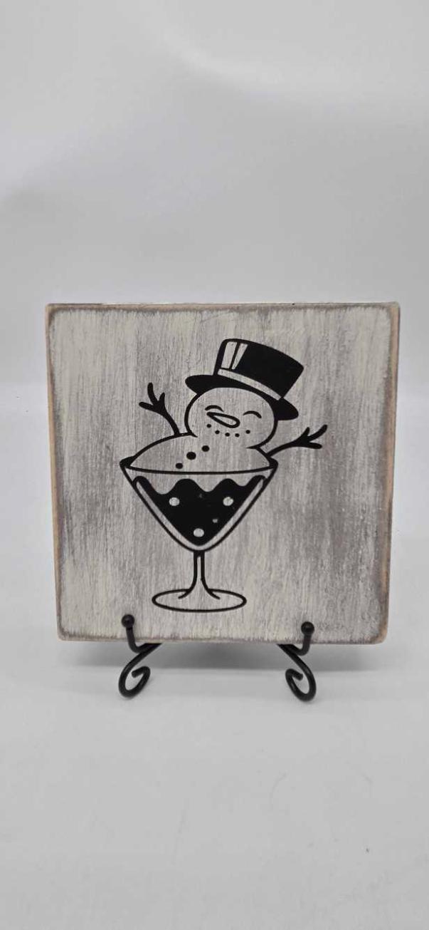 Snowman in a martini glass holiday sign